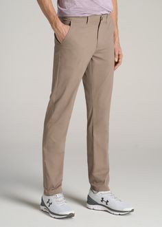 About Our Men's Tall Pants These extra-long chinos strike the perfect balance between classic and comfortable. They're designed to look like a pair of tapered chinos but are made of a lighter stretchy fabric that provides plenty of room for movement so you can tee off on the golf course, take the dog for a walk or grab dinner with friends at that new restaurant in town. We know how hard it is to find men's tall pants, which is why we made sure this pair had an extra-long inseam measured specific Solid Tapered Leg Chinos For Business Casual, Tapered Chinos For Business Casual, Business Casual Straight Chino Cotton Twill Pants, Straight Chino Cotton Twill Pants For Business Casual, Tapered Chinos, Cozy Sleepwear, Tall Men, New Restaurant, Tall Pants