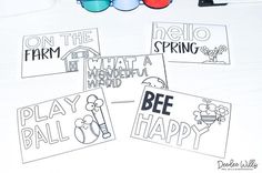 four coloring pages with sunglasses on top of them and the words hello spring, what a wonderful world