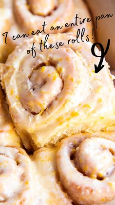 a close up of some food on a plate with the words, i can't eat an entire pan of these rolls?