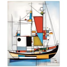 an abstract painting of a boat in the water