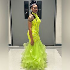 Only Worn For An Hour, Practically Brand New Green Dress Prom, Royal Blue Long Dress, Pretty Homecoming Dresses, Lime Green Dress, Prom Dress Color, One Shoulder Prom Dress, Floral Prom Dresses, Green Prom, Royal Blue Prom Dresses