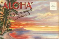 an advertisement for aloha's hawaiian islands with palm trees on the beach