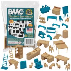 PRICES MAY VARY. BMC Classic Mid-Century Furniture Office, School, Recreation and Shop Accessories Scale: Approximately 1:32 Size: up to 2.75 inches tall Packaging: Polybag with Insert Card From the CLASSIC ARMY MEN COLLECTOR SERIES, BMC Toys brings back more classic playset accessories from the Golden Age of American Made toys. This 32 piece set is made from slightly stiff HDPE plastic with a variety of Mid-Century work, recreation, and school furniture and accessories. Almond-tan color pieces Mid Century Games, Playset Accessories, Diy Workbench, Shop Counter, Teacher Desk, Student Desks, Phone Booth, Furniture Office, Salon Chairs