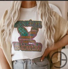 American Woman Tee Fitted Cotton Tops With Printing, Long Sleeve Cotton T-shirt With Printing, Cotton Long Sleeve T-shirt With Printing, American Woman, American Women, Womens Tees, Spun Cotton, Turn Ons, T Shirt