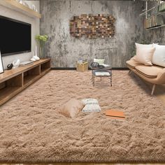 a living room filled with furniture and a flat screen tv on top of a wooden stand