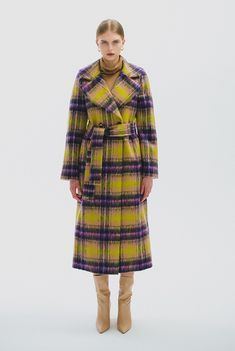 Add a vibrant pop of colour to your autumn-winter wardrobe, the Multicolor Check Mohair Coat is expertly crafted from a brushed mohair blend with an all-over check pattern. The coat features a long cut length, oversized collar and double button closure. DETAILS Colour: Multicolor Belted waist All-over chek pattern Long cut length Oversized collar Made in Europe MATERIALS 19% mohair 19% alpaca 17% polyester 16% virgin wool 15% polyacryl 14% wool SIZING & FIT Slim Fit. Fits true to size. Plaid Coat Women, Brushed Mohair, Mohair Coat, Tartan Coat, Checkered Coat, Random Outfits, Plaid Wool Coat, Coat Of Many Colors, Statement Coat