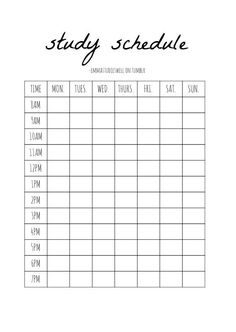 a printable schedule for students to do on the school day, with text that reads'study schedule '