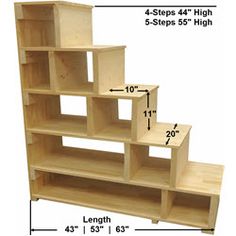 a wooden shelf with measurements for the top and bottom shelves