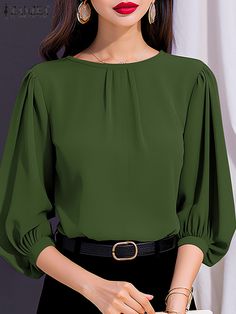 Lantern Sleeved Blouses, Blouse Material, Summer Blouses, Work Tops, Summer Fabrics, Lantern Sleeve, Office Lady, Shirt Fashion, Casual Blouse