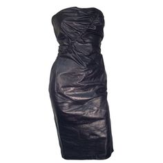 A never-been-worn 1990s Gucci leather strapless dress with diagonal ruching and back slit. Leather Strapless Dress, Gucci Inspired, Strapless Cocktail Dress, Gucci Leather, Inspired Dress, Luxury Vintage, Leather Glove, Strapless Dress, Evening Dresses