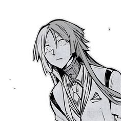 an anime character with long hair wearing a suit and tie, standing in front of a white background