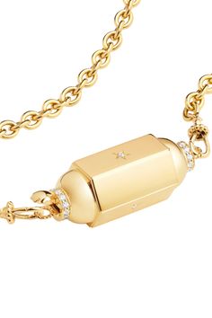 The Yellow Gold Jumbo Locket Necklace, set with white diamonds, by Marie Lichtenberg. Comes on 37cm yellow gold Classic Rosa Chain shown in images. 18K yellow gold 23 H SI1 White diamonds, 0.505ct Weight : Approx. 22grs Length of the locket : Approx. 4cm Width of the locket : Approx. 2cm Wear with One of a Kind Pearl Enameling Fin Hoop | White Ebony Eye Scapular Classic Diamond 'Lucky Stars' Ball Locket | 18K Gold 18k Mariner Charm | Tiger's Eye Interested in this or something similar? Contact o Luxury Gold Diamond Necklace With Chain, Luxury 14k Gold Diamond Necklace With Chain, Yellow Gold Diamond Necklace With Chain, Anniversary Yellow Gold Diamond Chain Necklace, Yellow Gold Pendant Diamond Necklace, Diamond Necklace With Gold Chain As Gift, Everyday Luxury Gold Diamond Necklace With 17 Jewels, Everyday Luxury Yellow Gold Diamond Necklace With Cable Chain, 14k Yellow Gold Diamond Necklace With Chain