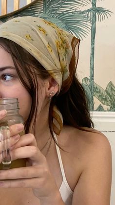 #coffeeshop #summervibes #headscarf #summeraesthetic #cottagecore Scarf Hairstyles Aesthetic, Hair Scarves Aesthetic, Hippy Head Scarf, Headscarf Aesthetic Outfit, How To Head Scarf Styles, Scarf On Head Aesthetic, Headscarf Outfit Winter, Cute Head Covering, Chic Head Scarf