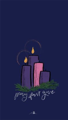 three candles with the words, young heart give on them in blue and purple colors