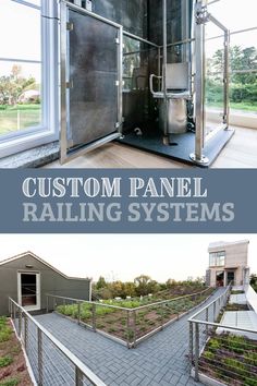 two pictures with the words custom panel rail systems in front of them and an image of a