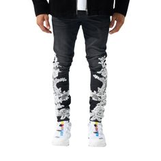 The SERENEDE® "WISDOM" denim jeans are designed for those who appreciate both style and comfort. Featuring all black denim, White floral lace along the lower leg. Complete with SERENEDE® branded hardware, a signature "leather" waistband label, and classic five-pocket styling. Lower Leg, Kids Backpacks, Jeans Black, Swim Trunks, Black Denim, Floral Lace, All Black, Hats For Men, Denim Jeans