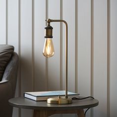 Elegant Antique Brass Table Lamp – Minimalist Exposed Bulb Design - Decor interiors Desk Lamp Office, Big Lamp, Lamp Antique, Brass Table Lamp, Brass Table, Brass Table Lamps, Table Light, Toggle Switch, Metal Furniture