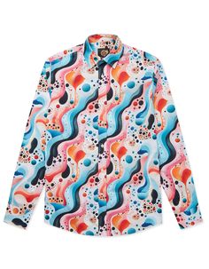 Step into a world of bold expression with The Colourful Swirl Cotton Shirt. Featuring a dynamic and eye-catching swirl print in vibrant hues of pink, blue, orange, and black, this shirt is designed for those who love to stand out. Made from soft, breathable cotton, it combines comfort with a splash of creativity, making it perfect for both casual and statement-making occasions. With its unique abstract design, this limited-edition shirt is your go-to for adding a touch of artistic flair to your wardrobe. Pair it with tailored trousers or denim for an effortlessly cool look. 100% Cotton   Machine Washable Fitted Multicolor Shirt With Vibrant Print, Fitted Multicolor Vibrant Print Shirt, Vibrant Multicolor Printed Shirt, Fitted Orange Printed Shirt, Spring Shirt With Multicolor Abstract Print, Multicolor Long Sleeve Shirt With Vibrant Print, Fitted Multicolor Graphic Print Shirt, Spring Multicolor Abstract Print Shirt, Fitted Shirt With Abstract Print For Spring