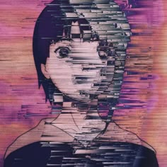 an abstract painting of a woman's face with multiple lines in the shape of squares and rectangles