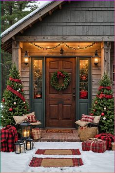 a christmas porch decorated for the holidays