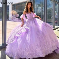 Customized Lavender Quinceanera Dress Ball Gown Tiered Lace Applique Beading Mexico Corset Sweet 16 Lavender Quinceanera, Tulle Applique, Purple Quinceanera Dresses, Pretty Quinceanera Dresses, Wedding Dresses With Flowers, Dress Comfortable, Wedding Flower Girl Dresses, Quinceanera Dress