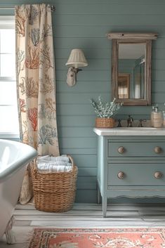 a bathroom with a sink, mirror and bathtub