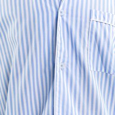 Made from pure cotton poplin, our Braddock Classic long sleeve blue stripe PJ set has been constructed with total comfort and style in mind. The button up shirt is lined with perfectly tailored white piping. The elasticized pants come with comfortable side pockets. - Size Medium Pant Length: 106cm; Pant Front Rise: 35c Parker Palm Springs, White Swimwear, Mens Sleepwear, Open Neck, Pant Length, Sleepwear & Loungewear, Mens Pajamas, Pj Sets, Classic White