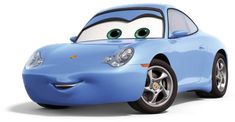 a blue car with big eyes on it's face