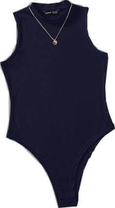 Black Ribbed Sleeveless Bodysuit, Navy Stretch Tank Top, Navy Sleeveless Bodysuit For Beach, Navy Sleeveless Bodysuit For The Beach, Casual Blue Sleeveless Bodysuit, Navy Sleeveless Bodysuit For Summer, Navy Fitted Sleeveless Tank Top, Ribbed Knit Bodysuit, Knit Bodysuit