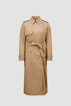 Camel Beige Barbetane Down Trench Coat - Coats & Trench Coats for Women | Moncler US Luxury Double-breasted Khaki Outerwear, Luxury Beige Single-breasted Outerwear, Double-breasted Gabardine Outerwear With Buttons, Salehe Bembury Moncler, Beige Double-breasted Gabardine Outerwear, Trench Coats Women, Evening Wear, Double Breasted, Online Store