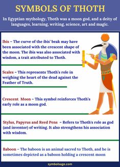 an egyptian mythology poster with the words symbols of thoon and other things in it