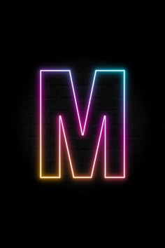 the letter m is made up of neon lights on a black background, and it looks like