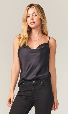 Cowl Neck Tank - Black - Adjustable Straps - Holiday Tops - Going Out Tops - Date Night Looks - Holiday Cowl Neck Cami, Black Cami Top, Early Spring Outfits, Holiday Tops, Luxury Women Fashion, Cowl Neckline, Current Fashion Trends, Petite Outfits, Spring Outfits Casual