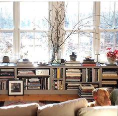 a living room filled with lots of books and furniture