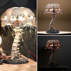 there is a lamp that looks like a skull