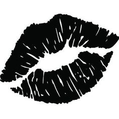 a black and white drawing of a female's lips with the word kiss written on it