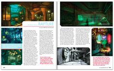 the inside pages of an art book with pictures and text on it, including green lighting