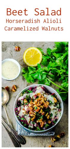 beet salad with horseradish aiolii and caramelized walnuts