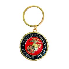 the marine seal keychain is red, white and blue with an eagle on it