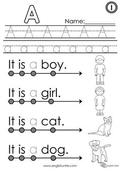 worksheet for beginning with the letter a and its name, it is boy