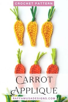 crochet pattern for carrot applique with text that reads, carrot applique