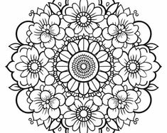 a black and white drawing of flowers in the middle of a circular design with leaves