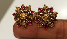 Big Size Gold Ear Studs, Antique Gold Earrings Studs, Nakshi Studs, Thali Kodi, Gold Earing