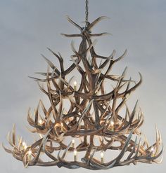 a chandelier with antlers hanging from it