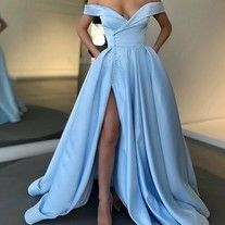 SheRose on Storenvy Light Blue Satin Prom Dress, Blue Satin Prom Dress, Split Prom Dresses, Blue Dress Formal, Blue Evening Dresses, Cute Prom Dresses, فستان سهرة, Satin Prom Dress, Dresses Elegant