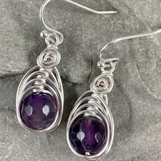 Spiritual Nickel-free Jewelry With Round Stone, Nickel Free Sterling Silver Jewelry With Round Stone, Nickel-free Sterling Silver Jewelry With Round Stones, Sterling Silver Dangle Earrings With Birthstone, Sterling Silver Dangle Jewelry With Birthstone, Sterling Silver Birthstone Dangle Jewelry, Silver Amethyst Wire Wrapped Earrings, Lavender Birthstone Jewelry For Anniversary, Purple Earrings With Ear Wire For Anniversary