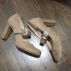 New ! Size 9 Nude Color High Heel Court Shoes With Buckle Closure, Medium Width High Heel Court Shoes With Buckle, Chic Suede Block Heels With Round Toe, Suede Heels With Buckle Closure And Round Toe, Jaclyn Smith, Nude Color, Shoes Women Heels, Shoes Heels, Women Shoes