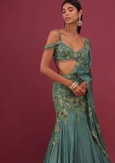 Mint Blue Pure Crepe Pleated Lehenga Set With Attached Dupatta - NOOR 2022 Pleated Lehenga, Kalki Fashion, Mint Blue, A Mermaid, Make You Feel, Lehenga, Feel Like, Mermaid, Mint