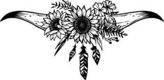 a sunflower with feathers and arrows on it