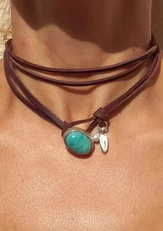 Turquoise Pearl Multi-Layered Necklace - Brown Turquoise Accents, Layered Chokers, Turquoise Leather, Multi Layer Necklace, Leather Chokers, Leather Necklace, Leather Jewelry, Olivia Mark, Multi Layering